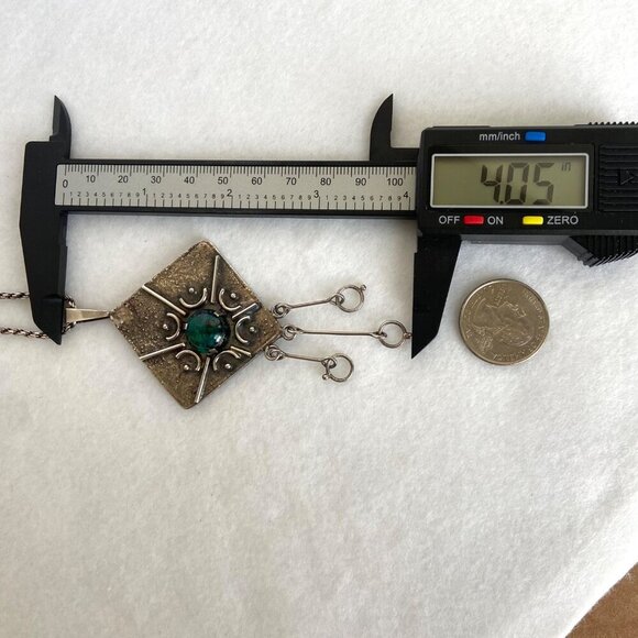 Sterling Silver 925 Israel 4" Modernist Style Eilat Stone Pendant Necklace 24" - Picture 15 of 16